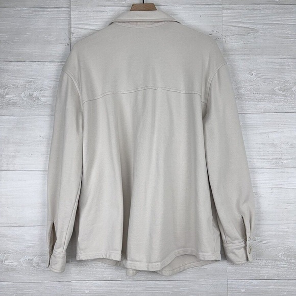 Good American Shacket Shirt Jacket Size 3/4 Large Button‎ Up Cotton Terry Cream - Picture 5 of 13